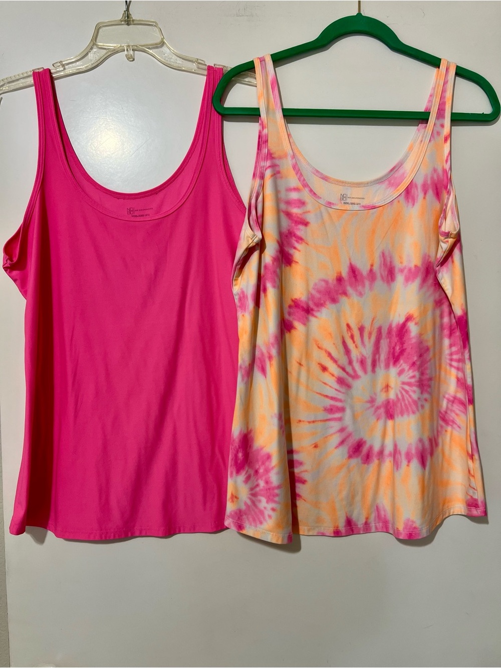 2PC Women's Tank Tops - Hot Pink & Pink-Orange Tie-Dye
